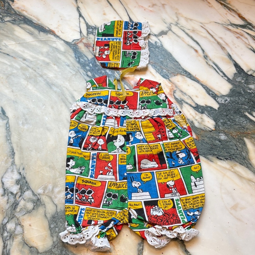 Vintage Snoopy Belle Outfit Comic Print Romper Set